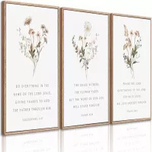 액자형 야생화 성경 꽃무늬 캔버스 벽걸이 예술품 기독교 성구 꽃 그림 포스터 장식용 식물 구절 거실 침실