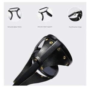 스팀펑크 실드 선글라스, 클래식 측면 가죽, 라운드 아이웨어, 핑크 UV400 렌즈