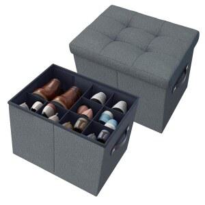 호이비오 2팩 옷장 보관 오스만 신발 정리함 - 신발용 조절 가능한 칸막이 보관함 | 옷 장난감 담요, 접이식 발 의자 거실 및 침실용 작은 벤치 캐비닛