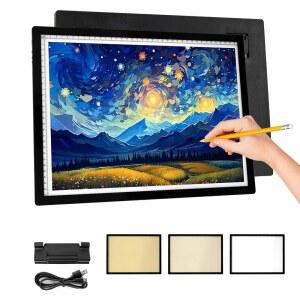 충전식 A3 LED 라이트 패드, 다이아몬드 페인팅, 트레이싱, 아트 대형 드로잉 보드(클립 포함)를 위한 6단계 밝기 및 조절 가능한 스탠드(16.5