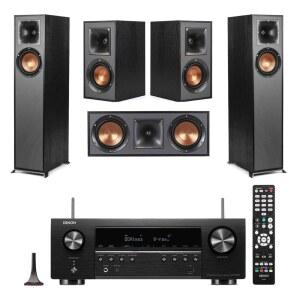 Klipsch 레퍼런스 5.0 홈 시어터 시스템, 2배 R-610F 바닥 스탠드 스피커, R-52C 센터 채널 R-41M 책장 스피커 및 AVR-S670H 75W 5.2채널 8K 네트워크 AV 리시버, 블랙
