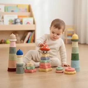 실리콘 쌓기놀이 소프트 말랑 블록 블럭 끼우기 스태킹 탑쌓기 집중력 창의력발달 (5종)