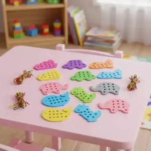 소프트 실꿰기 탈것 동물 실끼우기 바느질놀이 소근육발달 끈꿰기 끈끼우기 교구바구니 (소)