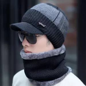 남성용 겨울 니트 챙모자 넥워머 세트 아빠선물 방한모 60대이상