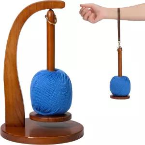 코바늘 뜨개질용 가방웬 실 홀더 2-in-1 마그네틱 회전 휴대용 스틱이 있는 나무 와인더 선물