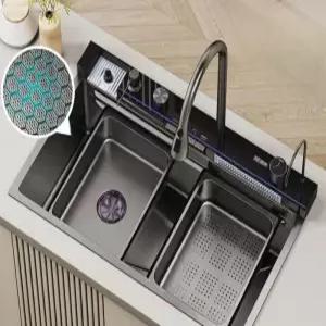 멀티싱크볼 카페 주방 설거지 개수대 교체 사각 폭포수 68x45 정수기 컵와셔 블랙 오른쪽