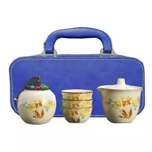 휴대용 Kungfu 찻주전자 티 세트, 세라믹 여행용 차 세트, 차 애호가 가정 호텔 사무실 야외 피크닉을 위한