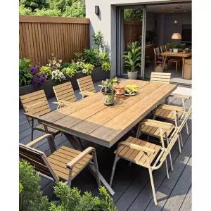 테이블 의자 세트 야외 펜션 바베큐 6인 식탁 사각 우드