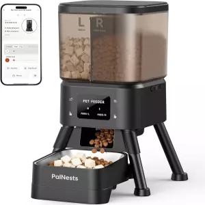 PalNests 듀얼 챔버 자동 고양이 급식기 4L 스마트 WiFi 반려동물 사료 디스펜서 (2.4 5G 앱 지원) 건식 및