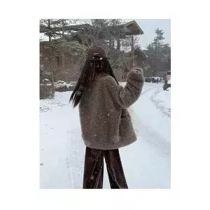 여자 모피 코트 초갈색 겨울 털 가을 양 학생 따뜻한 도톰 ST4