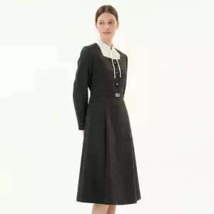 [롯데백화점]케네스레이디 쉬폰 배색 벨티드 미디 원피스 (EWOPOL01)