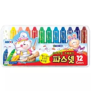 아모스 어린이 아기 부드러운 파스넷 크레파스 12색 어린이집 미술 크레용 활동 아동 용품 초등 학교 학습