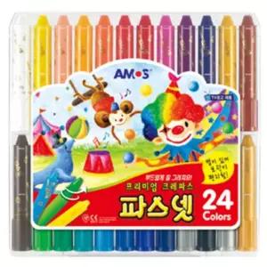 아모스 어린이 아기 부드러운 파스넷 크레파스 24색 어린이집 미술 크레용 활동 아동 용품 초등 학교 학습