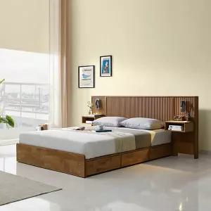 (수도권무료) 보루네오 템바 원목수납침대 K+사이드협탁조명1개 DB4057