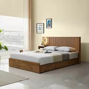 (수도권무료) 보루네오 원목 템바몰딩 3서랍형침대 퀸Q+ LED협탁1개 (매트제외) BJ5413