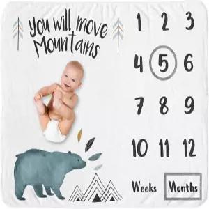 스위트 조조 디자인 베어 마운틴 보이 마일스톤 담요 월간 신생아 첫해 성장 매트 베이비 샤워 메모리