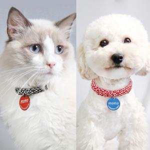 모모펫 강아지목걸이 인식표 고양이목걸이 이름표 체크 알루미늄
