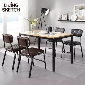 [리빙스케치] 보브 1200x600 블랙 네츄럴 철제 책상 4인 식탁 업소용 카페 테이블