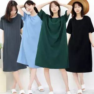 여름 인견 반팔원피스 주름 빅사이즈원피스  레이온 여성잠옷 홈웨어 이지웨어