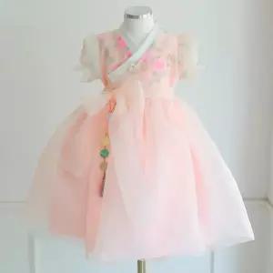 [보리보리/도담도담]플라워 살구 반팔 여아 한복 드레스