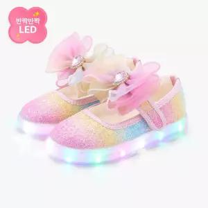 [키펀트] LED 레인보우 허니팝 여아 겨울 털 슬립온