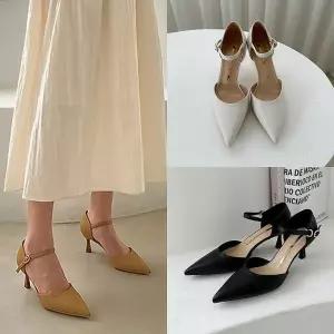 [민토]스틸레토 사이드오픈 소가죽 여성 미들굽 펌프스힐 메리제인 정장 구두 6cm