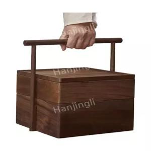 나무 도시락 원목 소풍 찬합 간식바구니 이중 휴대용 도시락통 런 2단 블랙월넛 벤또 일본식