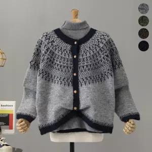 [모노시크] 르베드 에스닉 배색 니트 가디건_MNKT256