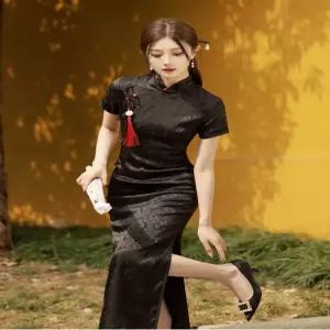 치파오 새틴 성악 전통옷 컨셉 사진 졸업 무대복 코스프레 촬영용 중국