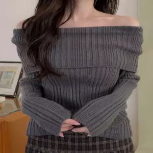 [엘루이즈][엘루이즈] [쫀쫀스판] 러비아 오프숄더 골지 니트 티셔츠(3color)