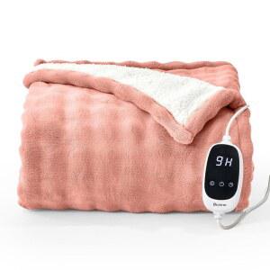 Bwarm 전기 온열 담요 던지기 50 x60 핑크 버블 플란넬 셰르파 9가지 열 레벨과 12시간 자동 꺼짐이 있는