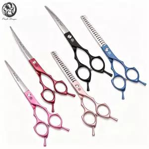 애견미용가위 커브 6.5 7인치 애완견 고양이 미용 가위 440C 일본산 스테인리스 스틸 날카로운 블레이드 숱