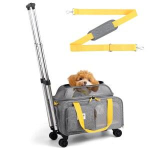 피디피티 18x13.5x9 소프트 확장형 강아지 최대 사이드 4개의 소형견 위한 항공사. 롤링 고양이를 승인 17인치 캐리어, 바퀴와 있는 펫 TSA 포켓(그레이)이 8파운드 2개의