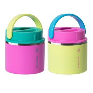 써모플라스크 20온스 단열 식품 병, 2팩, 핑크와 블루, 핫 12시간 콜드 24시간(핑크와 옐로우)