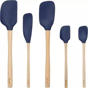 토볼로 실리콘 주걱 나무 손잡이 포함 5피스 주방 도구 세트 숟가락 병 스크레이퍼 미니 및 요리용 베이킹