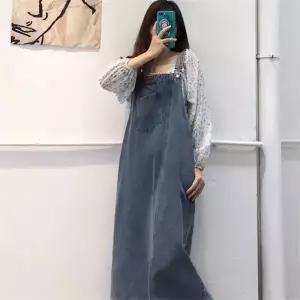 데님 멜빵스커트 슬릿 멜빵치마 롱 청치마 루즈핏 데일리