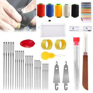 보관 가방 포함 40PCS 빅 스틸 바늘 세트, 케이스 올인원 핸즈 재봉 키트, 자수용 자수 및 실타래, 크로스 스티치, 패브릭 수선 의류 수리