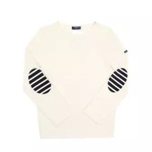 [세인트제임스] 0844 ECRU NAVY ECRU 메르디앙 모던 스트라이프 엘보 패치 공용 긴팔티