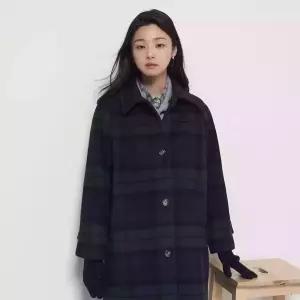 빈폴 레이디스 발마칸 체크 롱 코트 - 네이비 BF5Y30C16R