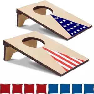 AIWEILUCK 2PCS 미니 테이블탑 콘홀 보드 장난감 4.7인치 W x 7.7인치 L 나무 데스크톱 던지기 게임 8개의