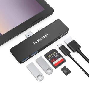 [미국배송] LENTION SURFACE PRO 7 USB C 허브 도킹 스테이션 6-IN-1 허브 4K@60HZ USB-C TO HDMI SD&MICRO SD 듀얼 카드 리더 3.0 2개 타입 충전 포트 허브(CS34 블랙)