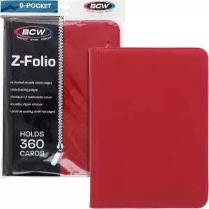 BCW ZFolio 9포켓 LX 앨범 빨간색 안전한 지퍼 카드 정리함 프리미엄 가죽 컬렉션 바인더 포켓몬 MTG