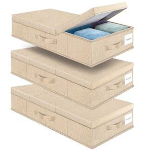 수포윈 언더베드 수납 용기 3팩, 뚜껑이 있는 대형 수납함, 침대 서랍 아래 접이식 견고함으로 옷, 신발, 담요, 베개를 정리할 수 있습니다. 카키