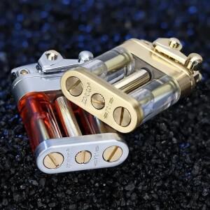 라온식 Zorro 방풍 로커 오일 라이터 금속 투명 더블 탱크 4 색 특이한 그라인딩 휠 등유 남자 선물