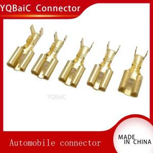 50/100/200피스 4.8MM 황동 주석 도금 자동차 케이블 커넥터 압착 단자 퓨즈 박스 암 와이어 스플라이스 핀