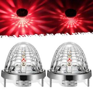 파트삼 2Pcs 유리 수박 조명 사다리꼴 모양 렌즈 빨간색 LED 스톱 턴 테일 마커 램프, 피터빌트 화물 트럭 트레일러 RV용 스테인리스 스틸 베젤 교체 포함