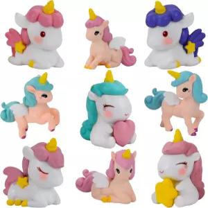 무드 랩 미니어처 유니콘 피규어 세트 - 재미있는 미니 조각 키트 9개 요정 정원 액세서리