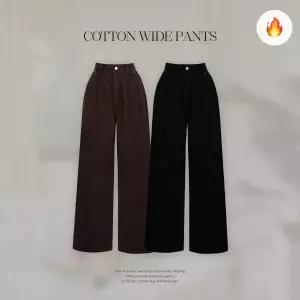 핫핑 [융기모/핏보장] 스태비 기모 스터드 핀턱 코튼 와이드팬츠 (25~36)