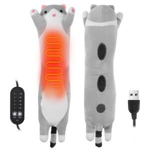 USB 전원 전기 온열 베개 5단계 온도 설정 및 타이머 제어 스마트 롱 캣 모양 따뜻한 쿠션 사무실/가정용