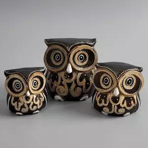 발리에서온 WNI952T0 미로 목각 나무 부엉이 장식소품 3P